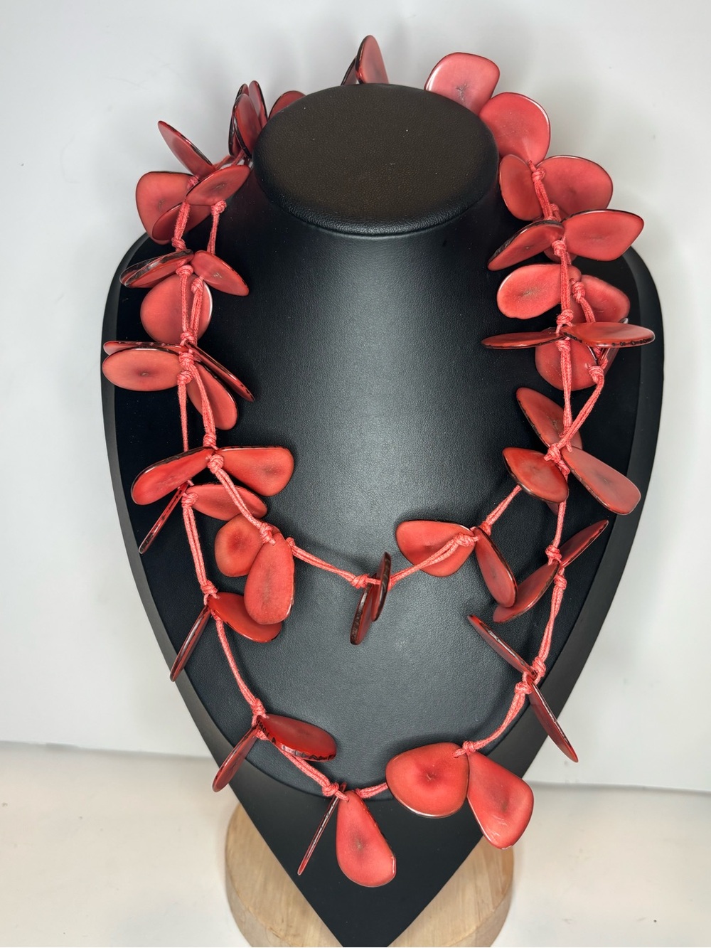Vintage Red Tagua Nut Necklace 42” Long‎ Boho Statement Vegetable Ivory